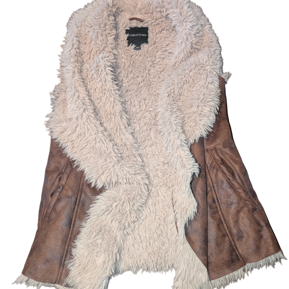Maurices Women's Brown and Cream Faux Fur Jacket